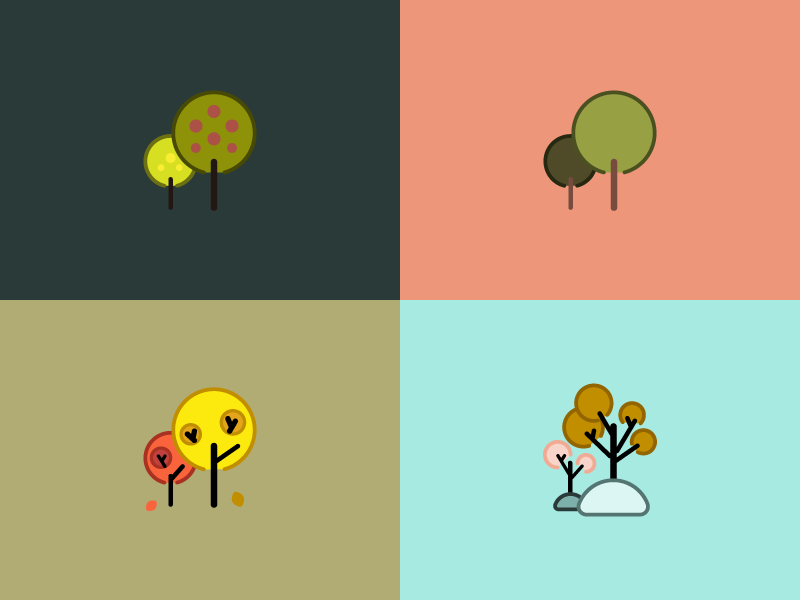 Strange Seasons illustration geometric simple vector trees fall winter summer spring