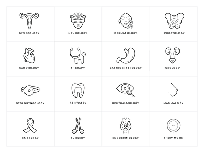 Hospital departments icons set for website 🏥 2d categories departments design flat graphic design hospital icons iconset illustration medicine ui vector website