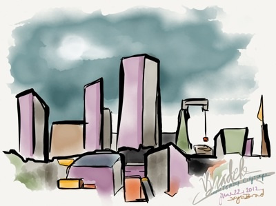 Bathroom Cityscape abstract buildings city madewithpaper skyline skyscrapers