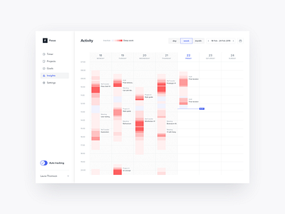 Concept for time tracking app that shows periods of deep work