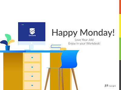 Workstation Illustration | Happy Monday adobe illustrator design flat illustration office vector workdesk workspace