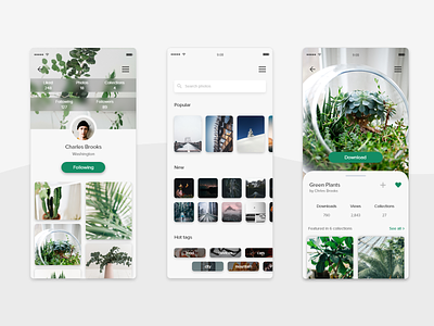 Stock Photos App android app clean concept design gallery green ios minimal mobile mobile app photo stock stock image stock images ui unsplash white