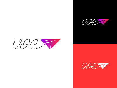 VOE - Logotype airplane brand craft gradient line logotype paper airplane sew trace