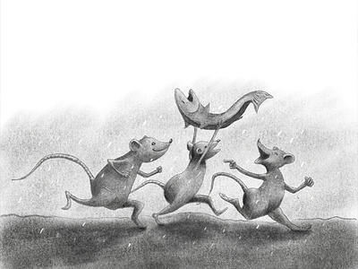 Rats Running anthropomorphic black and white childrens book digital illustrator digital painting pencil