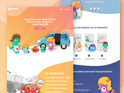 Landing for kids transport app design gif layout pickidd transport ui ux web