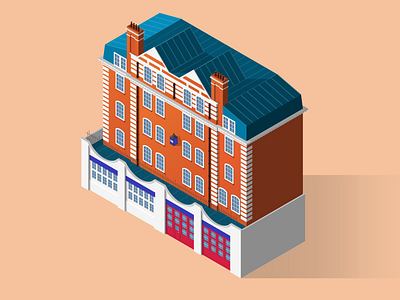 Isometric London fire station graphic design illustration illustrations illustrator isometric isometric design isometric illustration vector