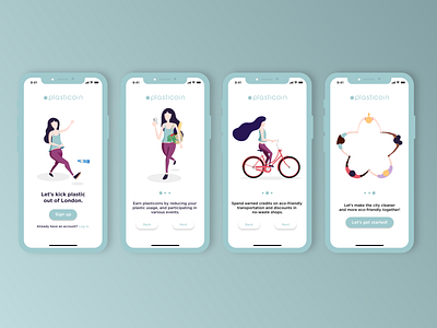 Plasticoin app onboarding experience design illustration madewithxd onboarding onboarding illustration sustainability ui uidesign uxdesign