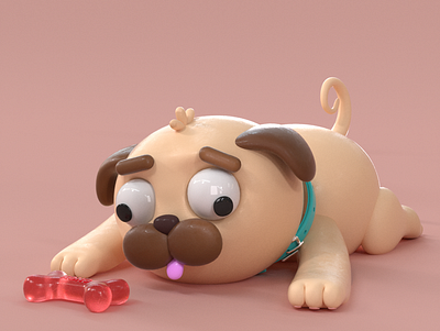 Tired Pug 3d 3d illustration character design cinema 4d illustration ilustracion kid