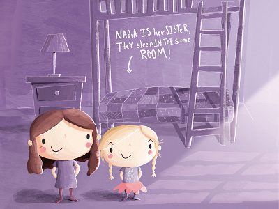 Nadia & Elizabeth children book girl illustation kid kid illustration light purple room sisters