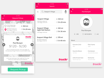 Truckr App mobile app uber ui ux
