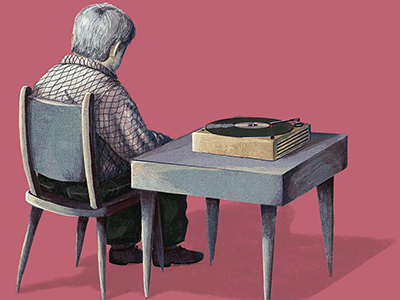 Red Bull Music Academy animated illustration gif illustration julian herrera old man pink rbma record player red bull