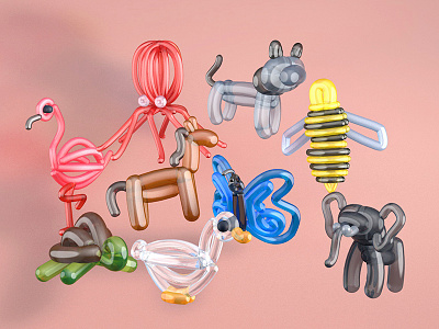 More balloon animals in C4D 3d art 3d graphics animals animals illustrated balloons c4d cinema 4d illustration