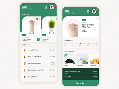 Bubble Tea Delivery app beverage bubble tea checkout delivery ecommerce food latte listing mobile order typography ui ux
