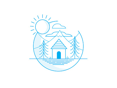 Mountain view art blue cabin line minimal mountain vector woods