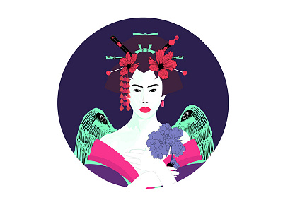 Synth-Wave Geisha 80s asian geisha illustration illustrator japan minimal neon synth synth wave wave