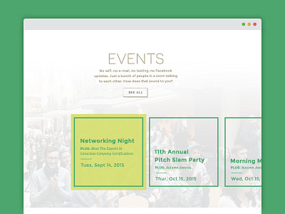 Events Section clean events horizontal interaction minimal natural ui