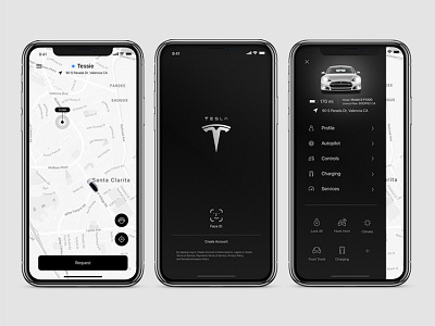 Tesla Autopilot: Level 5 Autonomous Car Control App autonomous car car concept icon map map ui tesla ui uiux user interaction user interface ux