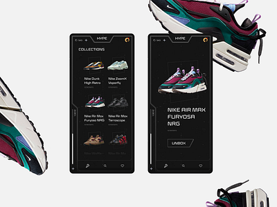 Hype App. Sneakers collections app apps collections composition design nfts sneakers toolbar typography ui uiux webdesign