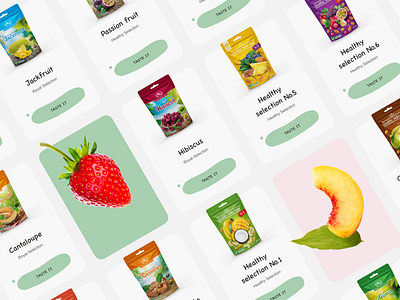 WinWay. Product cards animation cards colors composition design e commerce food fruit grid product snackes taste typography ui ui inspiration ux website