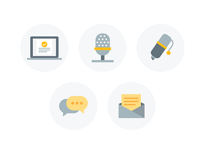 Some Icons For Campus Recruitment application exam flat illustration microphone offer recruitment，icon talk written