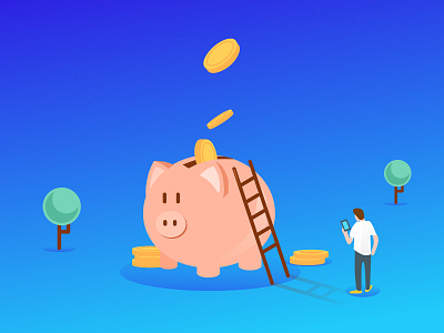 Piggy bank bank coin finance flat illustration money pig piggy