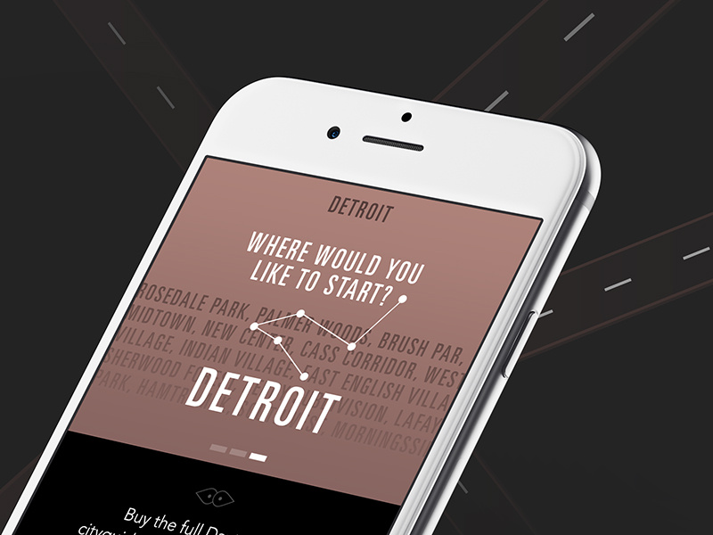 D to the troit app inapp teaser preview slider explore detail dark brown black ios iphone