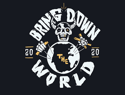 Bring down the world branding flat icon illustration illustrator logo minimal skeleton skull vector