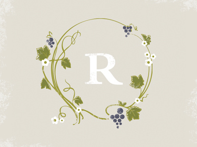 Invite grapes illustartion initial vineyard wedding