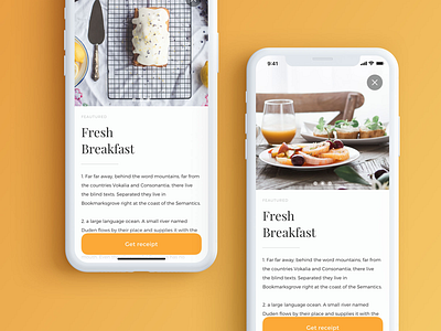 Breakfast App app breakfast detail view floating button iphonex screen design ui
