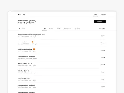 QVSTA Minimal List Job Overview black white conversational fashion filter list minimal model startup table