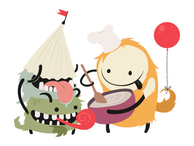 Party monsters balloon children editorial illustration kids monsters party vector