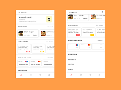 Account screen for a food app account app food profile ui userexperience userinterface ux
