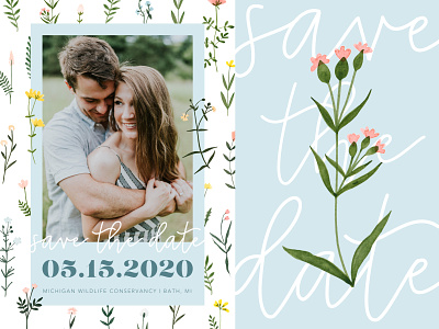 Save The Date engagement floral invitation invitation design invite love michigan savethedate script spring wedding wildflowers
