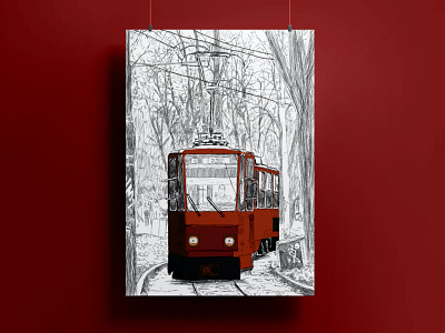 streetcar 6 art colour design illustration line print vector