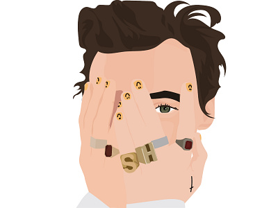 Harry Styles animation beauty design editorial fashion gq green eyes hand drawn hands harry styles illustration jewelry makeup nails peeking rings social vector