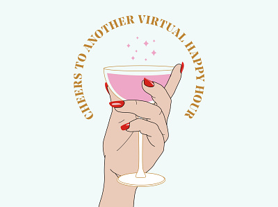 Zoom Happy Hour 70s 80s beauty cheers cocktail coronavirus design drink hand happy hour illustration illustrator line art quarantine red nails social vector wine woman