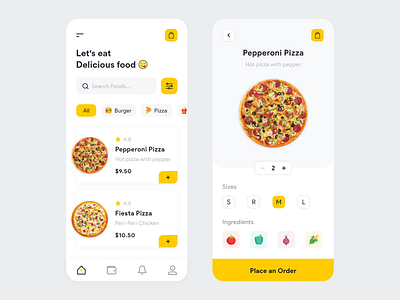 Food Delivery App app burger cart delivery design food images ingredients ios mobile pizza size ui