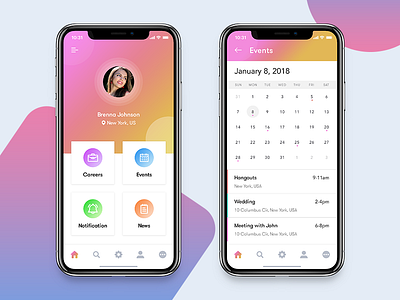 Dashboard & Events calender careers clean design home ios iphone notification ui ux x