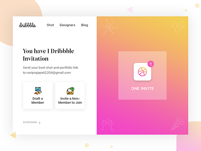One Dribbble Invite card color debut draft dribbble gradient icons invite join one welcome