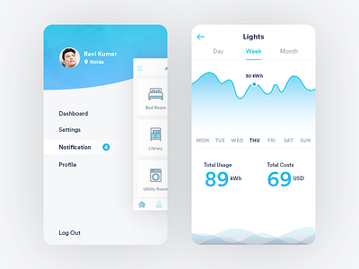 Smart Home App: Side Bar & Lights