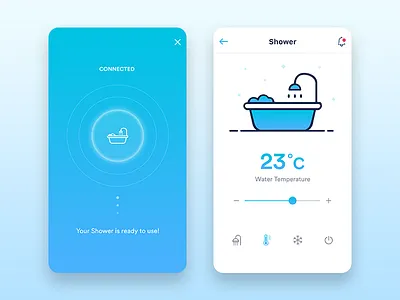 Smart Home App : Shower app cards clean connected home ios shower sidebar smart ui water