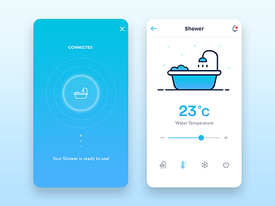 Smart Home App : Shower app cards clean connected home ios shower sidebar smart ui water