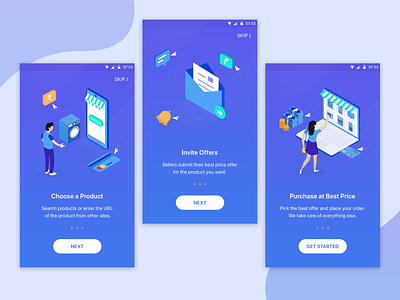 Onboarding illustration Screens - Dark Version android app beautiful character colors design gradient illustration material mobile onboarding screens