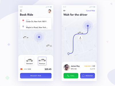 Book Ride book booking cab cars design ios location map payment profile taxi ui