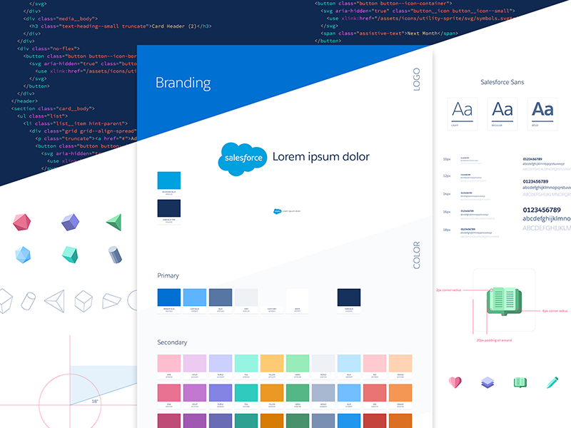 Branding WIP 3d interface shapes clean logo colors typography icons identity style guide branding salesforce