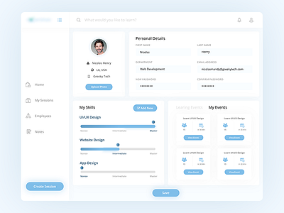 Profile Screen Of Elearning Platform app dashboard dashboard design e learning profile profile screen ui design ui designer uiux design ux design ux designer web app