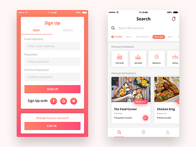 Vamosla Restaurant App app design food delivery login minimal register restaurant app sign up ui design ui designer uiux design ux design ux designer