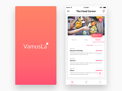 Vamosla Restaurant App app design app uiux food delivery rating restaurant app splash screen ui design ui designer uiux design ux design ux designer vamosla