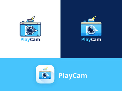 Playcam Logo blue branding camera camera app camera icon camera logo design flat logo play logo startup ui vector website