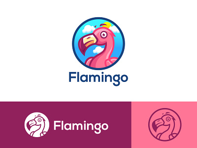 Flamingo Logo animal beach bird cartoon creative cute design feather flamingo graphic identity illustration logo nature pink sky subtropics symbol vector web